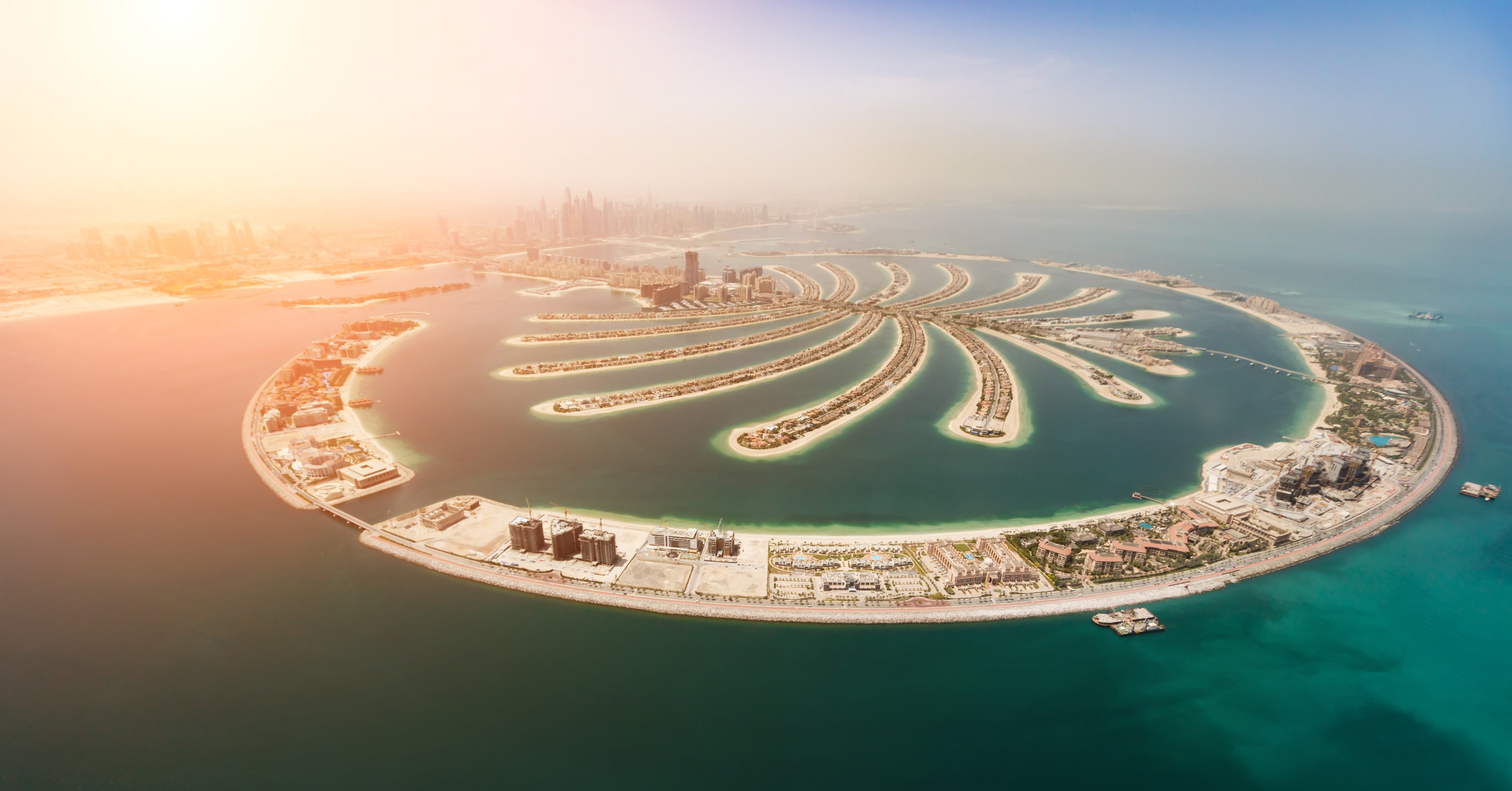 Aerial view of artificial palm island in Dubai.